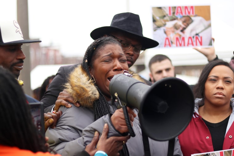 Keyana Dixon, Tyre Nichols’ older sister, cries as she speaks about the pain her family is feeling in the wake of her brother’s death on Monday, Jan. 16, 2023. Nichols died January 10 after a traffic stop with the Memphis Police Department.

Nicholsmlk3