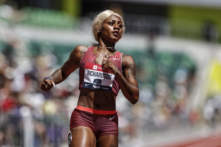 Sha'Carri Richardson competes in the women's 200 meter first round during the 2022 USATF Outdoor Championships at Hayward Field on June 25, 2022 in Eugene, Ore.