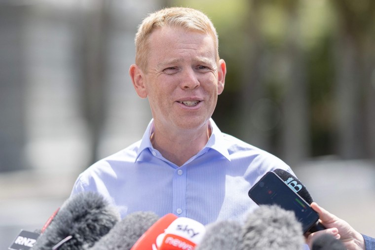 Image: New Zealand's new Prime Minister Chris Hipkins speaks to the media outside Parliament in Wellington on Jan. 21, 2023.