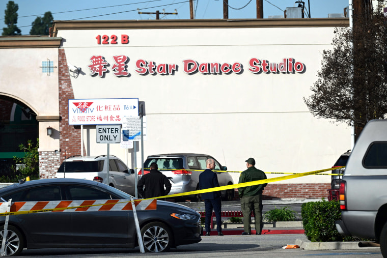 Investigators work at the scene of a mass shooting in Monterey Park