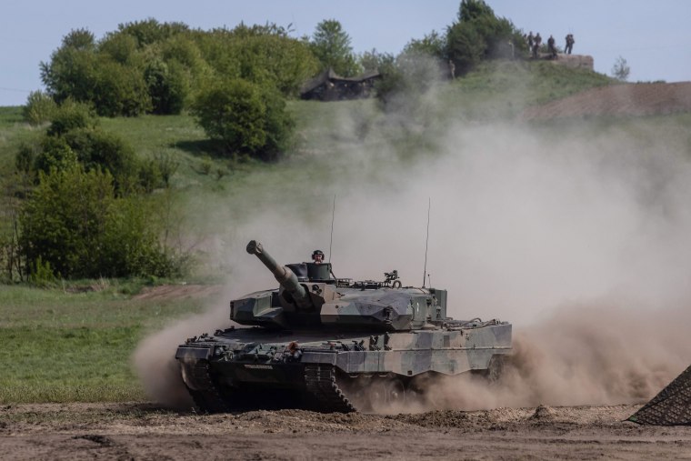 A Polish Leopard tank during a military exercise, in Nowogrod, Poland on May 19, 2022.