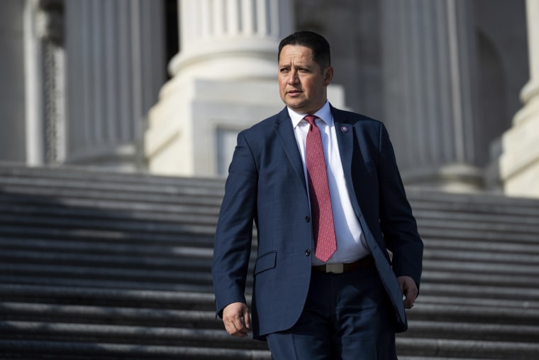 Rep. Tony Gonzales, R-Texas, walks down the House steps after votes on Jan. 12, 2023.