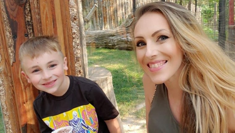 Emily and her son Kellan were attacked by four dogs in Idaho on Saturday.