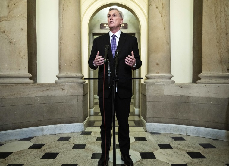 House Speaker Kevin McCarthy during a news conference outside  his office at the Capitol