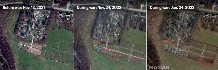 Satellite images show the increase in graves at the Bakinskaya Cemetery in Russia.