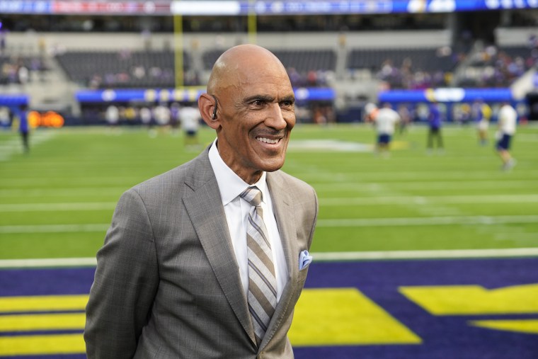 Tony Dungy of NBC Sports during an NFL game between the Los Angeles Rams and the Buffalo Bills on Sept. 8, 2022, in Inglewood, Calif.