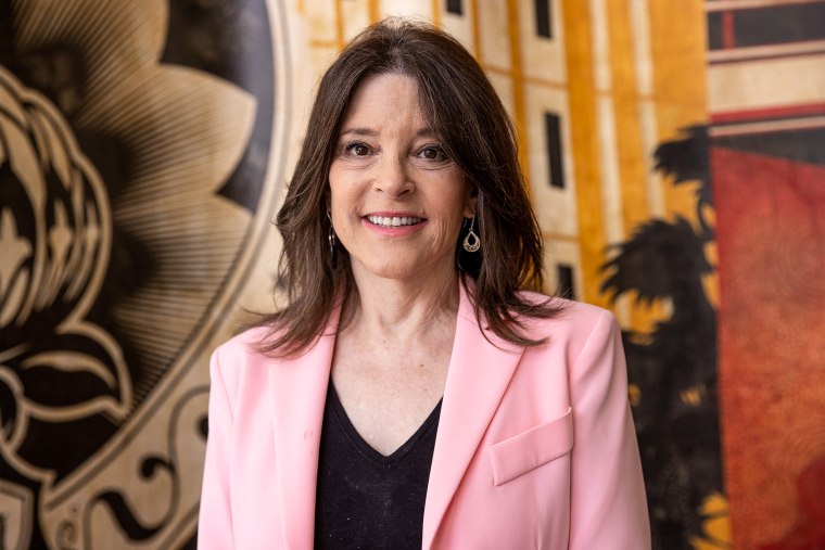 Project Angel Food Founder Marianne Williamson is seen at the AIDS Monument Groundbreaking on June 5, 2021 in West Hollywood, Calif.