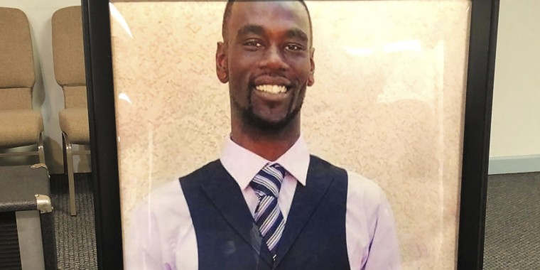 A portrait of Tyre Nichols is displayed at a memorial service for him on Tuesday, Jan. 17, 2023 in Memphis, Tenn. Nichols was killed during a traffic stop with Memphis Police on Jan. 7. (AP Photo/Adrian Sainz)