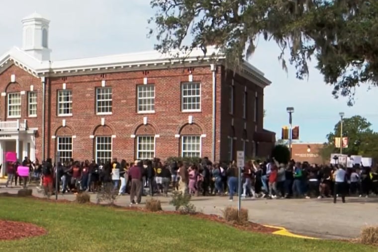 Students at Bethune-Cookman University protest on Monday.