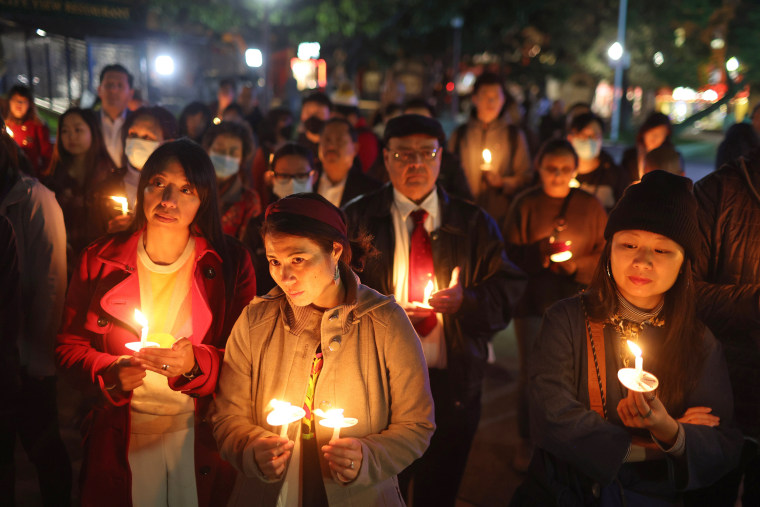 A candlelight vigil for the victims of the recent mass shootings in  Half Moon Bay and Monterey Park on Jan. 26, 2023 in San Francisco.