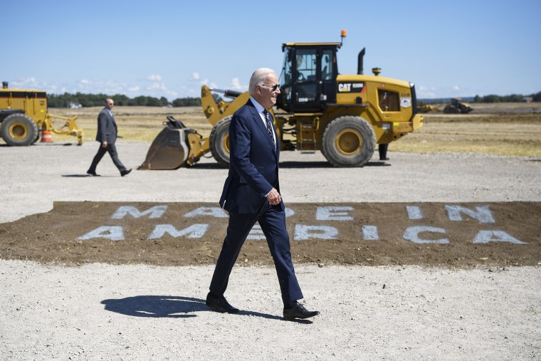 Joe Biden arrives for a groundbreaking ceremony for Intel's new semiconductor manufacturing facility near New Albany, Ohio in 2022.