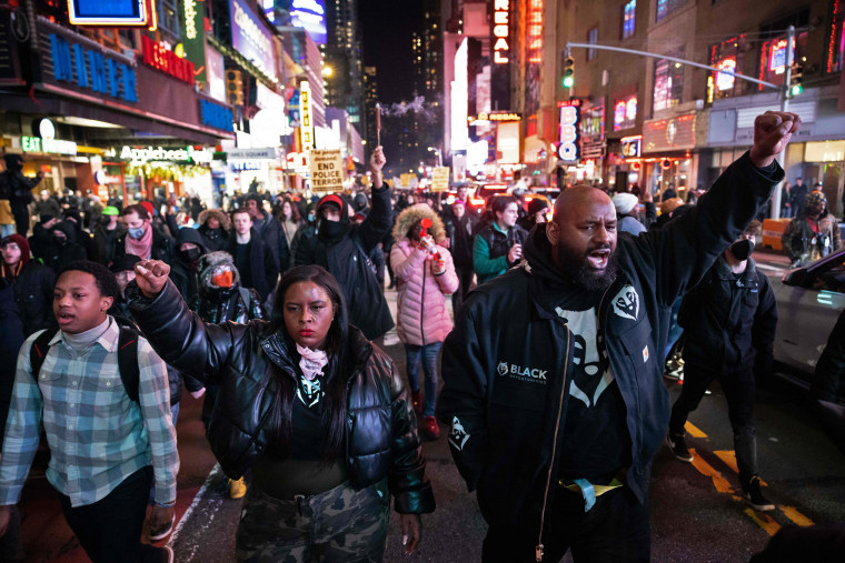 Demonstrators protest the fatal police assault of Tyre Nichols at Times Square in New York