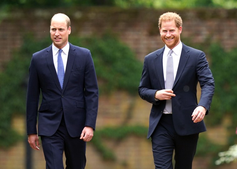 Prince William and Prince Harry, Duke of Sussex arrive for the unveiling of a statue they commissioned of their mother Diana in London
