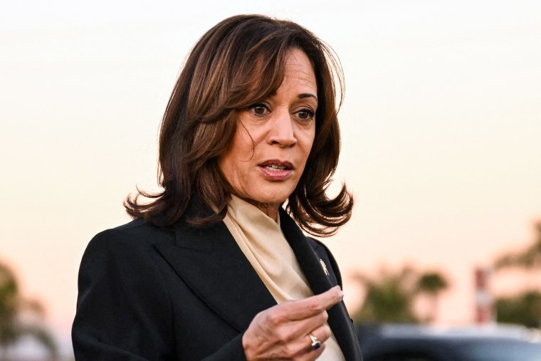 Vice President Kamala Harris speaks after paying tribute to the victims of the mass shooting in Monterey Park, Calif., Jan. 25, 2022.