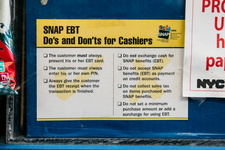 A SNAP guide for cashiers at a grocery store on in New York on Dec. 5, 2019.