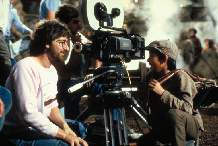 Steven Spielberg and Ke Huy Quan in Indiana Jones and the Temple of Doom
