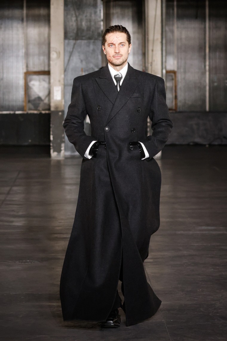 Lucas Bravo walks the runway at the LGN Louis-Gabriel Nouchi Menswear Fall-Winter 2023-2024 show at Garage Amelot as part of Paris Fashion Week on January 18, 2023 in Paris, France. 