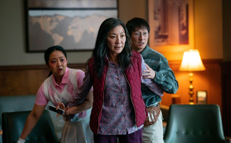 Stephanie Hsu, Michelle Yeohm, and Ke Huy Quan in "Everything Everywhere All at Once."
