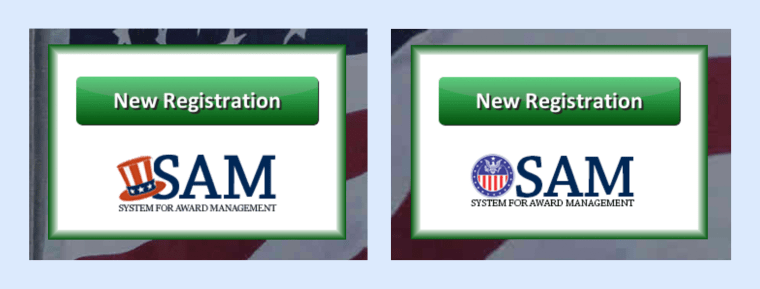 After an NBC News inquiry, Federal Contractor Registry updated its website, replacing a logo highly similar to that of SAM.gov (left) with its own (right). 