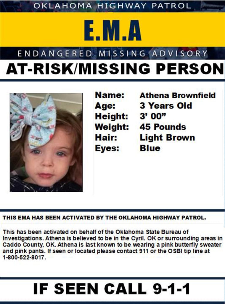 The poster created for Athena Brownfield when she was reported missing.