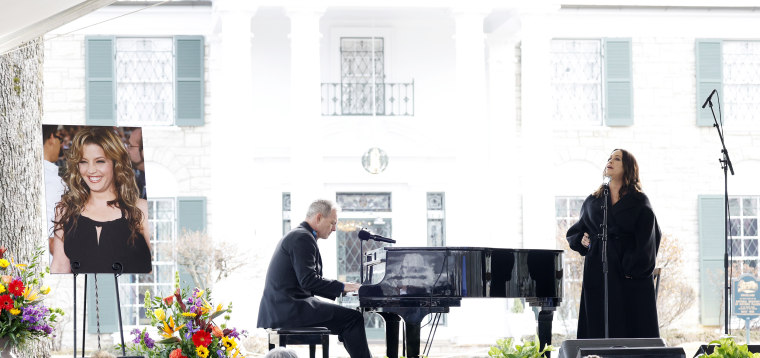 Alanis Morissette performs onstage at the public memorial for Lisa Marie Presley on January 22, 2023 in Memphis, Tennessee. Presley, 54, the only child of American singer Elvis Presley, died January 12, 2023 in Los Angeles.