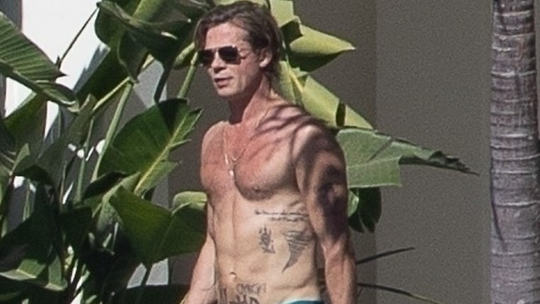 Brad Pitt presume de sus abs y tatuajes en sus vacaciones con Ines de Ramon.