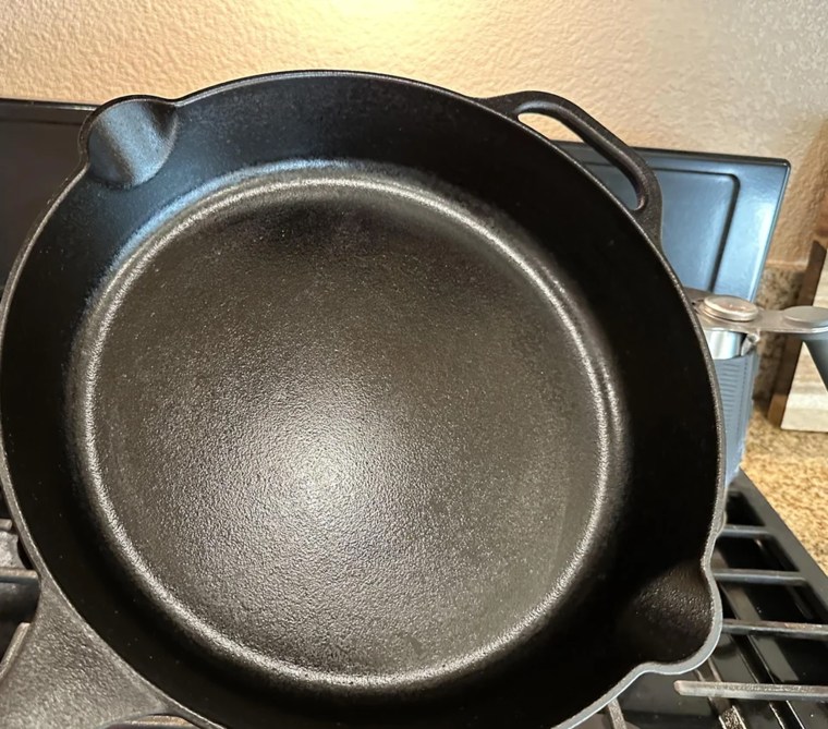The humble beginnings of Dewey's cast-iron skillet journey with just eight coats of seasoning.