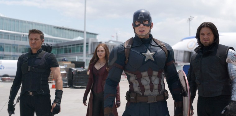 Renner, Scarlett Johansson, Evans and Sebastian Stan in "Captain America: Civil War."