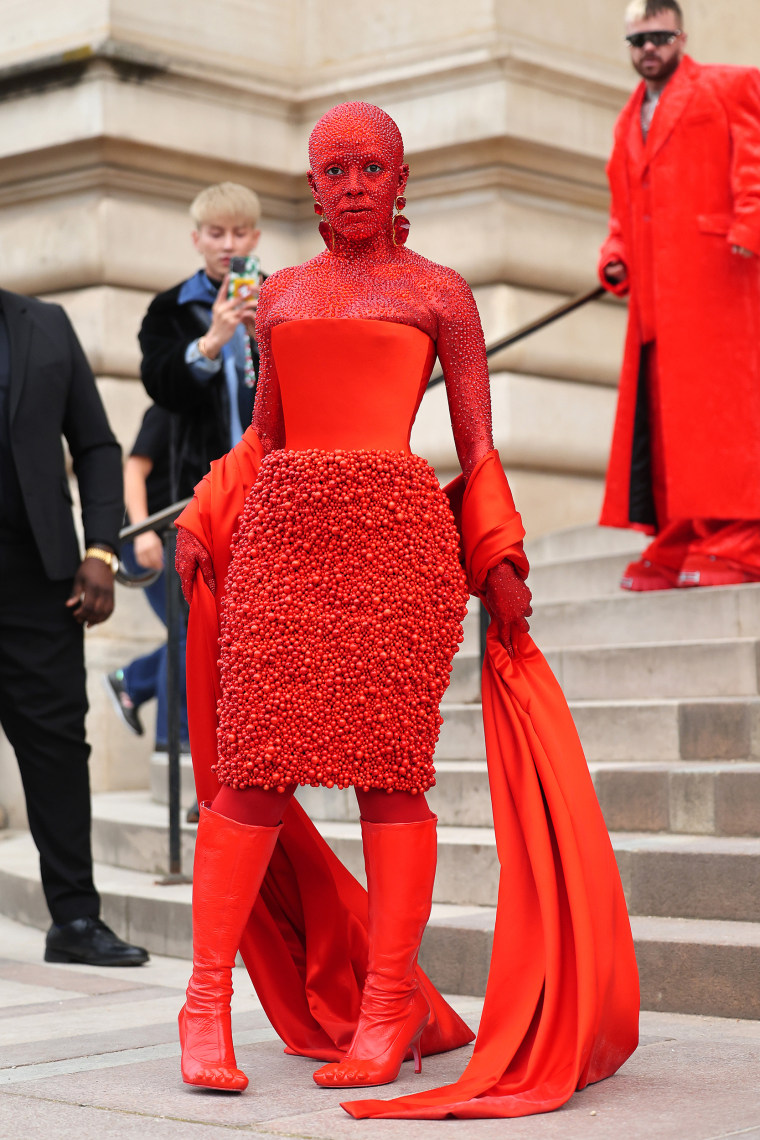 Doja Cat Wears Red Crystals for Schiaparelli Show At Paris Fashion Week