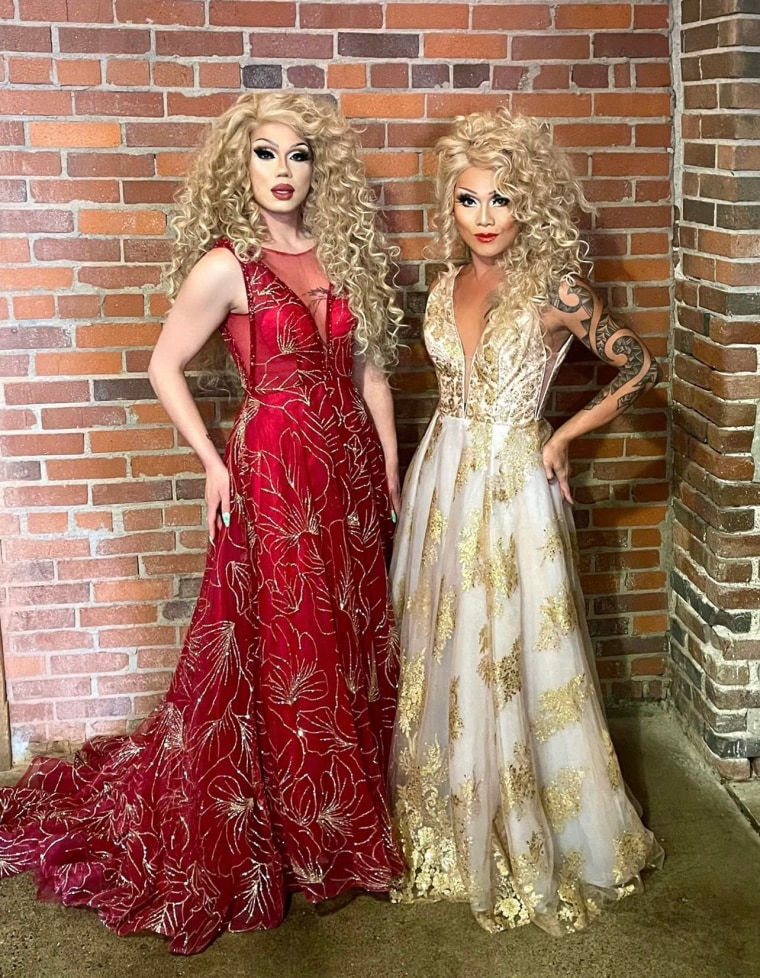 Drag queens Vana B, left, and Tyona Diamond