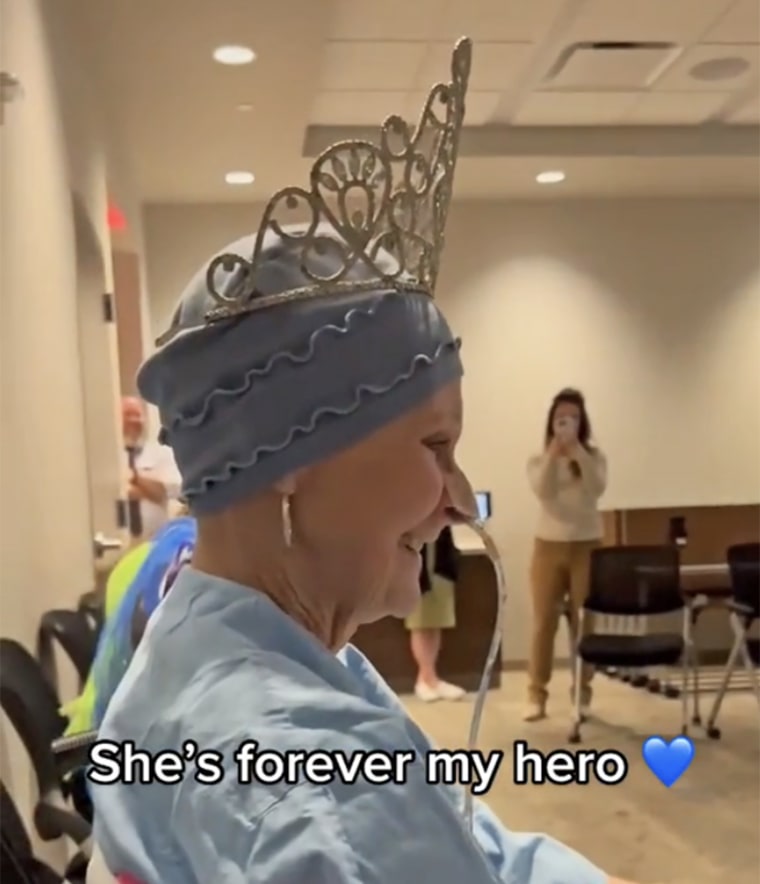 Hospice patient Penny Poutre couldn't stop smiling during the drag queen show at the hospital.