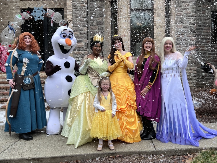 Adalyn McGuire, who has terminal cancer, was treated to a Disney princess party ahead of her fourth birthday. 