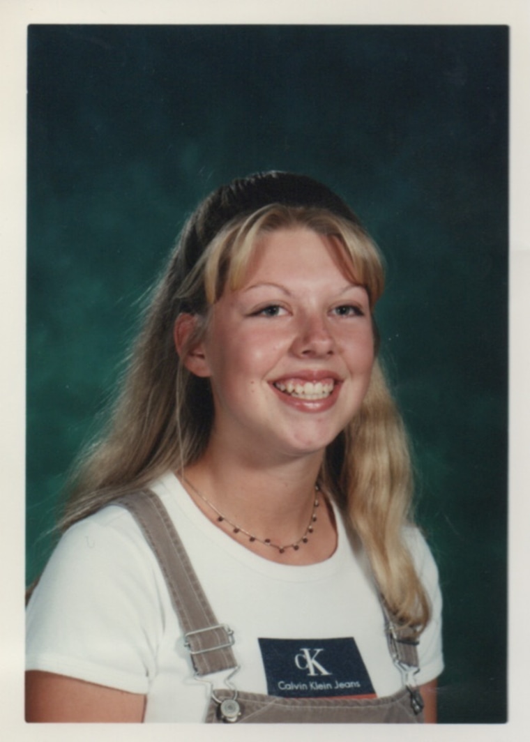 Salli Garrigan's junior high school photo. She wore the same outfit on the day of the Columbine shooting.