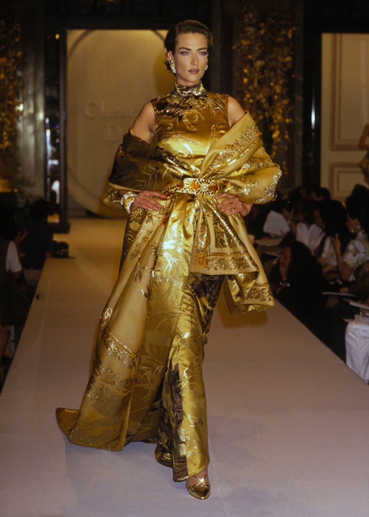Tatjana Patitz for Haute-couture Christian Dior in 1991 in Paris, France.