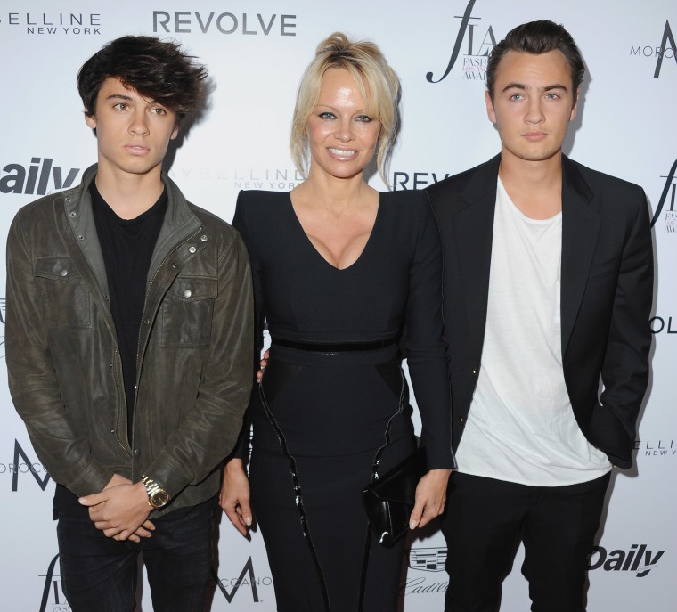 Pamela Anderson, son Dylan Lee (L) and son Brandon Lee