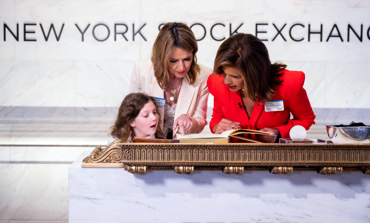 Savannah, daughter Vale, and Hoda at the New York Stock Exchange.