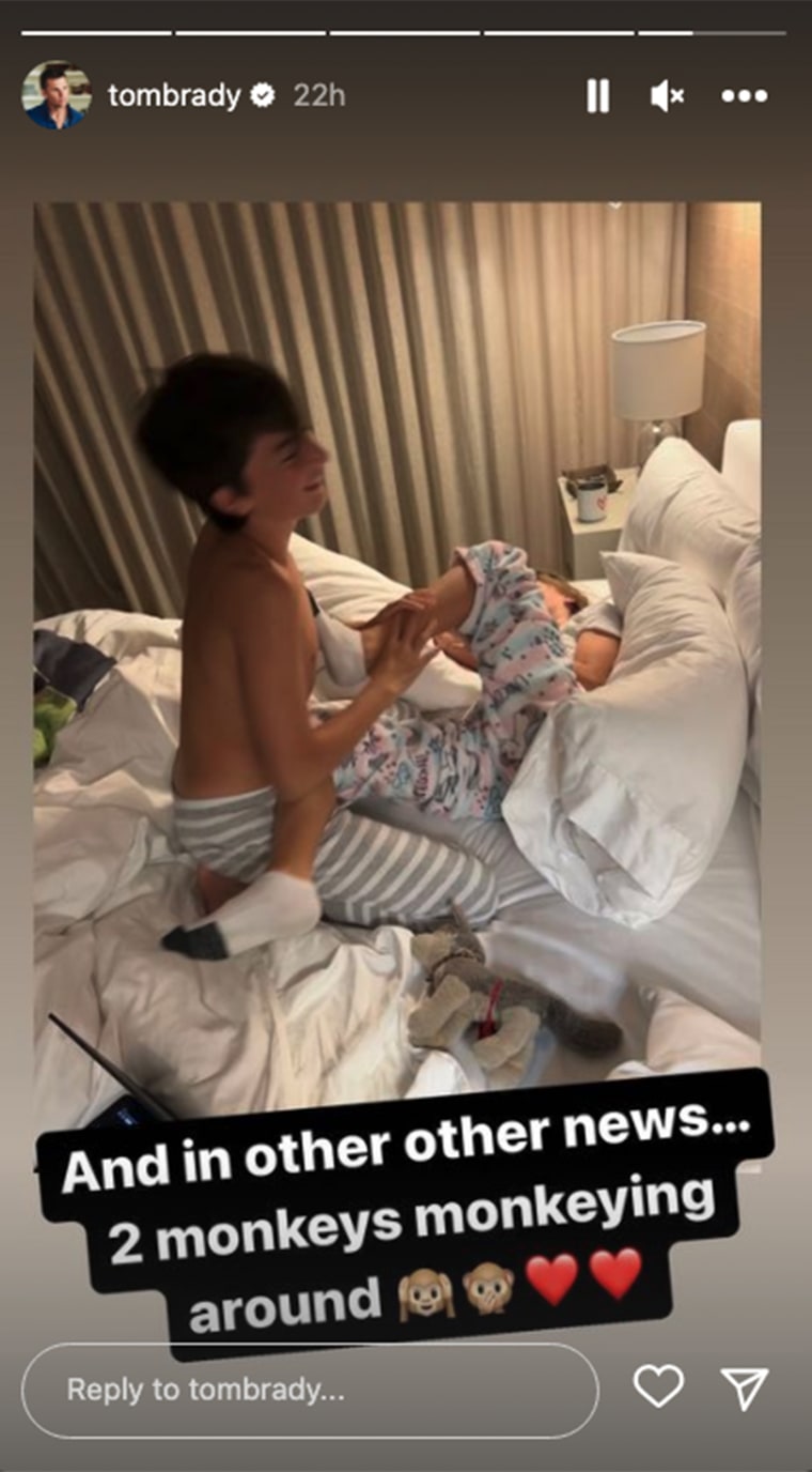 Tom Brady's kids enjoy a playful moment in a pic their father shared to his Instagram stories. 