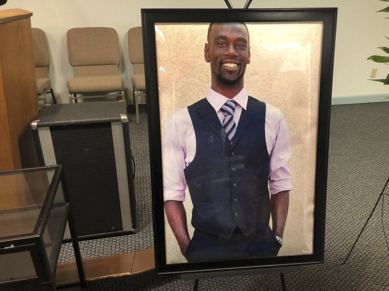 A portrait of Tyre Nichols is displayed at a memorial service for him on Tuesday, Jan. 17, 2023 in Memphis, Tenn. Nichols was killed during a traffic stop with Memphis Police on Jan. 7. 