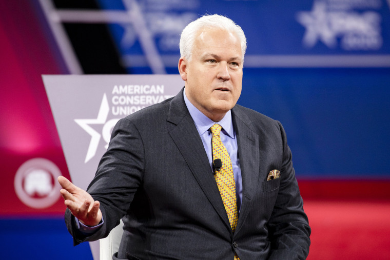 Matt Schlapp (L), Chairman of the American Conservative Union, hosts a conversation with Laura Trump (not pictured), President Donald Trumps daughter in-law and member of his 2020 reelection campaign, and Brad Parscale (not pictured), campaign manager for Trump's 2020 reelection campaign, during the Conservative Political Action Conference 2020 (CPAC) hosted by the American Conservative Union on February 28, 2020 in National Harbor, MD.