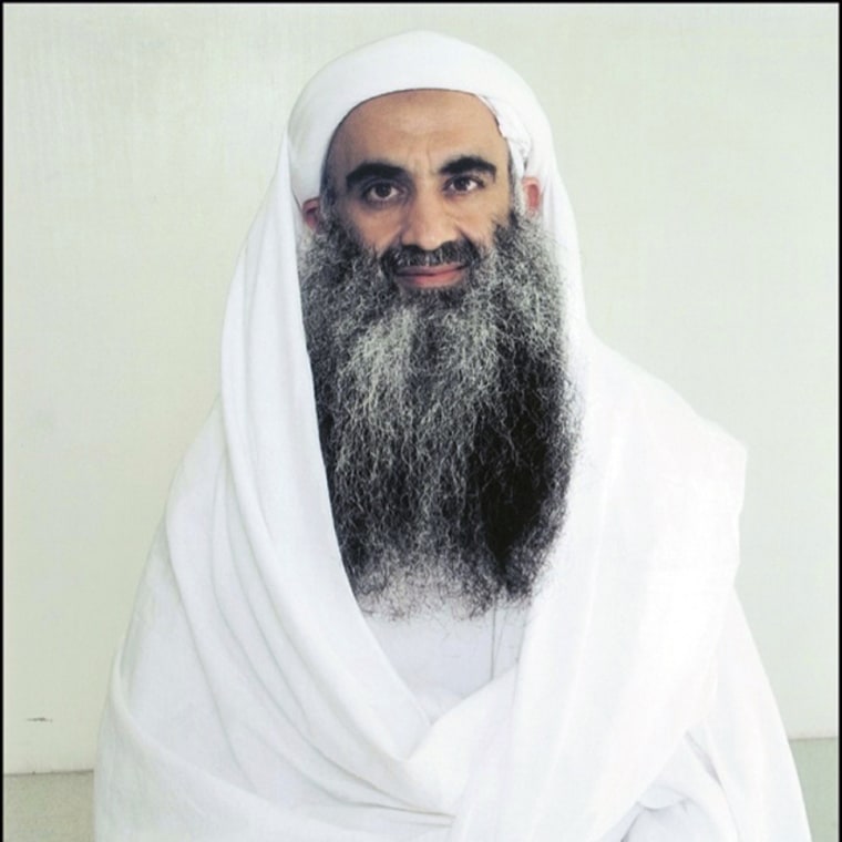 This February 2017 photo provided by his lawyers shows Khalid Shaikh Mohammad in Guantanamo Bay prison in Cuba. On Friday, Aug. 30, 2019, a military judge set Jan. 11, 2021 for the start of the long-stalled war crimes trial of Mohammad and four others being held at Guantanamo on charges of planning and aiding the Sept. 11, 2001 terrorist attacks.