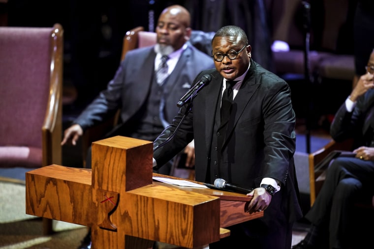 Image: Rev. Dr. J. Lawrence Turner speaks during the funeral service for Tyre Nichols at Mississippi Boulevard Christian Church in Memphis, Tenn., on Feb. 1, 2023.