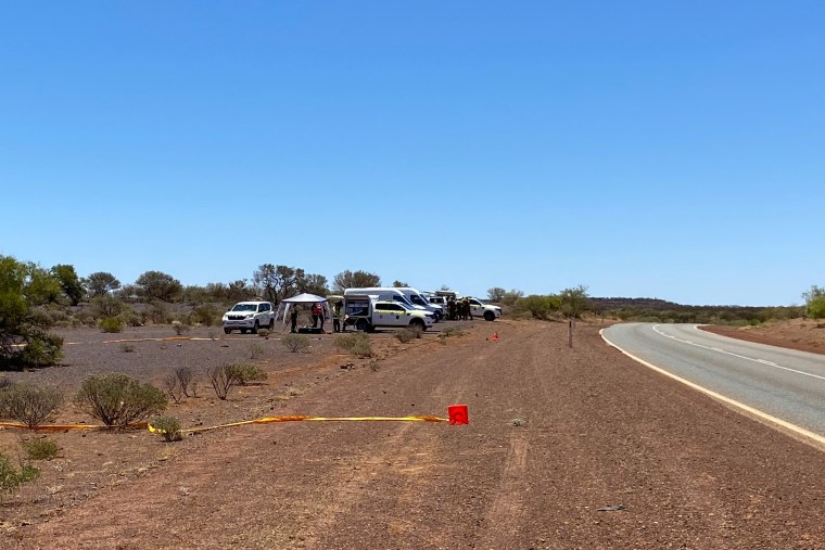 Police seal off the area where a radioactive capsule has been found in Western Australia on Feb. 1, 2023.
