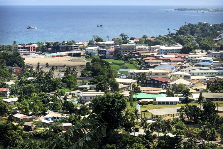 FILE - Ships are docked offshore in Honiara, the capital of the Solomon Islands, Nov. 24, 2018. The head of the most populous province in the Solomon Islands Daniel Suidani said Friday, Dec. 3, 2021, that the country would likely switch diplomatic ties back to Taiwan if the prime minister is ousted from his post following next week's no-confidence vote, after looting and violent protests shook the capital city last month.