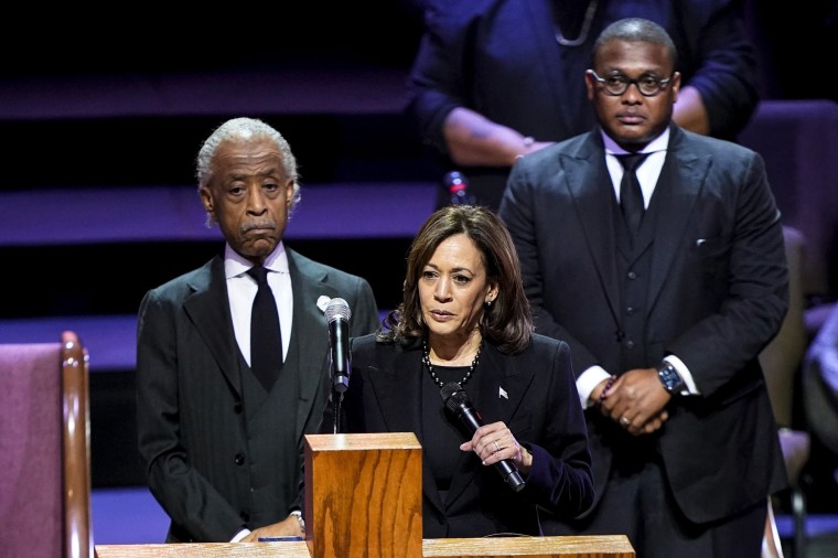 Image: Vice President Kamala Harris speaks during the funeral service for Tyre Nichols at Mississippi Boulevard Christian Church in Memphis, Tenn., on Feb. 1, 2023.