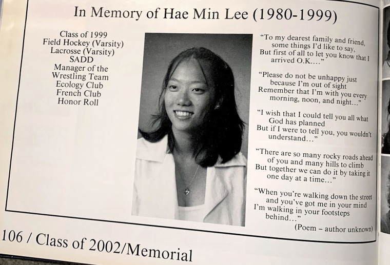 Un tributo a Hae Min Lee en un anuario de Woodlawn High School