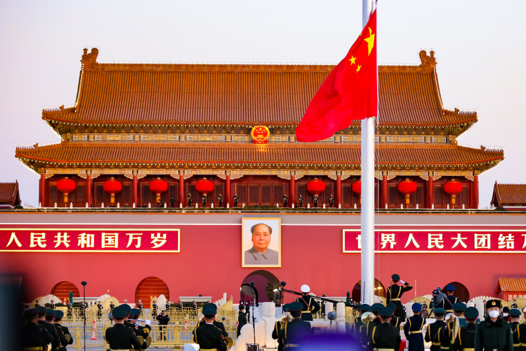 The Guard of Honor of the Chinese People's Liberation Army  performs a flag-raising ceremony at the Tian'anmen Square on Jan. 1, 2023 in Beijing,