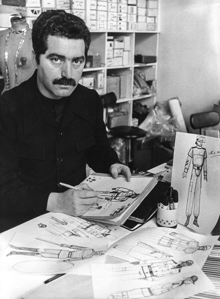 Image: Fashion designer Paco Rabanne at work in his studio in Paris in 1976.