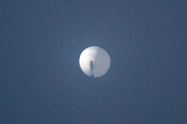 A balloon in the sky over Billings, Mont., in images taken Feb. 1. The Pentagon said Thursday that a suspected Chinese spy balloon was hovering over the area.