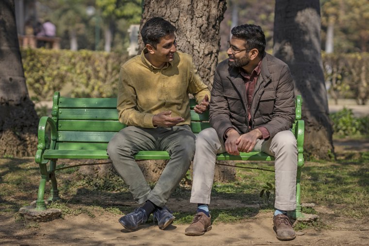 Utkarsh Saxena, left, and Ananya Kotia at a public park in New Delhi, India, on Jan. 18, 2023.