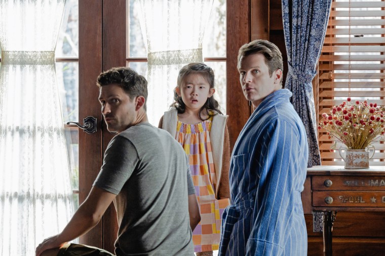 Ben Aldridge, Kristen Cui and Jonathan Groff in "Knock at the Cabin."
